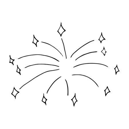 fireworks hand drawn doodle. vector, minimalism, monochrome. icon, sticker. celebration new year independence day birthdayのイラスト素材