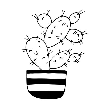 cactus in a pot icon hand drawn. vector, minimalism, scandinavian, monochrome, nordic. sticker plant flower succulentのイラスト素材