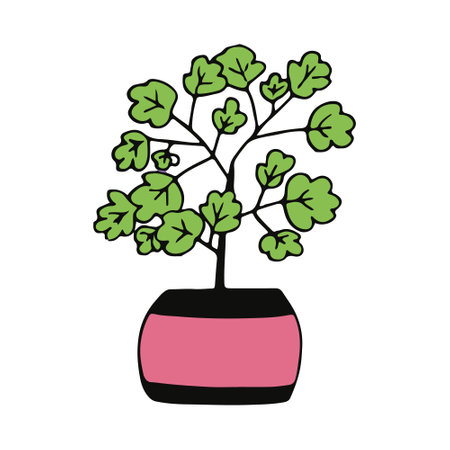 potted geranium icon hand drawn. vector, minimalism, scandinavian, doodle, cartoon sticker plant flowerのイラスト素材