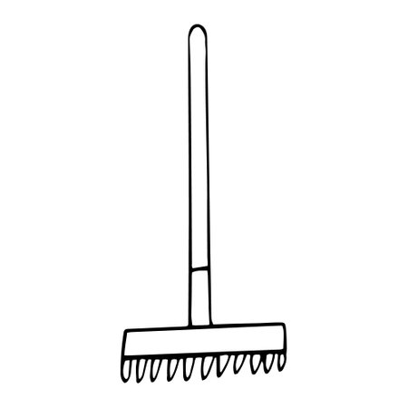 rake hand drawn doodle. vector, minimalism, scandinavian, monochrome, nordic garden tools sticker iconのイラスト素材
