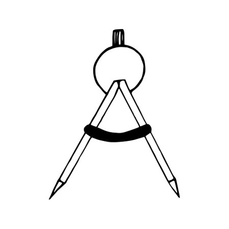 measuring compasses hand drawn doodle. vector, minimalism, scandinavian, monochrome, nordic, sketch icon sticker measurement cartography geodesyのイラスト素材