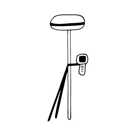tacheometer, level technical hand drawn doodle. vector, minimalism, scandinavian, monochrome, nordic, sketch. icon sticker geodesy cartography measurement construction surveyのイラスト素材
