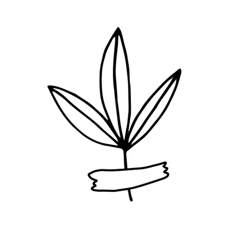 abstract leaves glued with tape icon. hand drawn doodle. vector, scandinavian, nordic, minimalism, monochrome. plant herbarium scrapbookingのイラスト素材