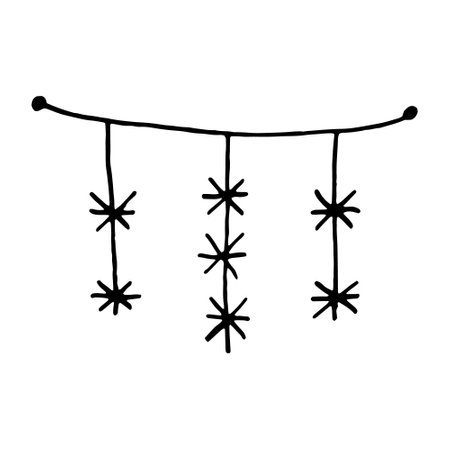 snowflakes on a string. hanging decor hand drawn in doodle styleのイラスト素材