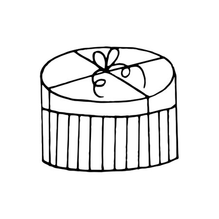 gift box with ribbon and bow isolated on white. hand drawn in doodle styleのイラスト素材
