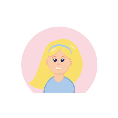girl with emotion joy, laughing in a flat style. vector graphic. element for design sticker, icon, poster, card. woman avatarのイラスト素材