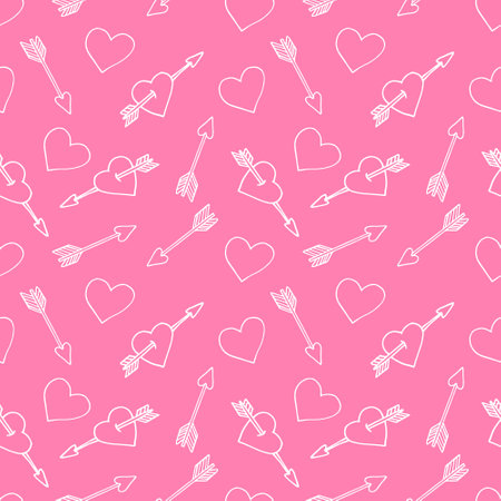 heart and arrow seamless pattern hand drawn doodle. vector, scandinavian, minimalism. wallpaper, textile, wrapping paper, background. love romance valentine's dayのイラスト素材