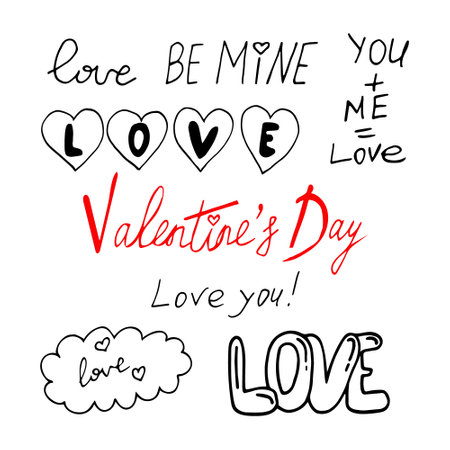 valentine's day set hand drawn doodle. vector, scandinavian, minimalism. icon, sticker card love romanceのイラスト素材