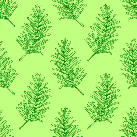rosemary leaves seamless pattern. wrapping paper, label, menu, kitchen textiles. sketch hand drawn doodle. vector monochrome minimalism. plant spiceのイラスト素材