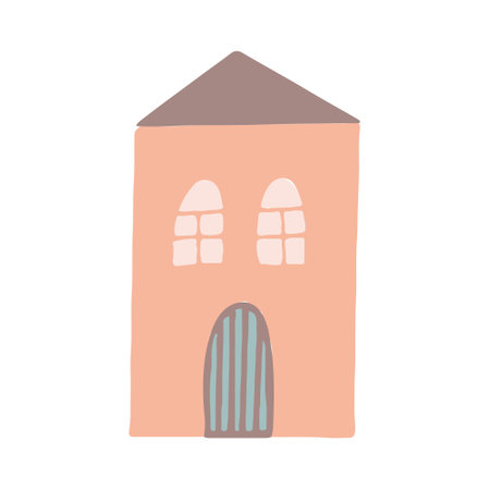 house hand drawn doodle, vector. decor, icon. Scandinavian. minimalism sticker poster card buildingのイラスト素材