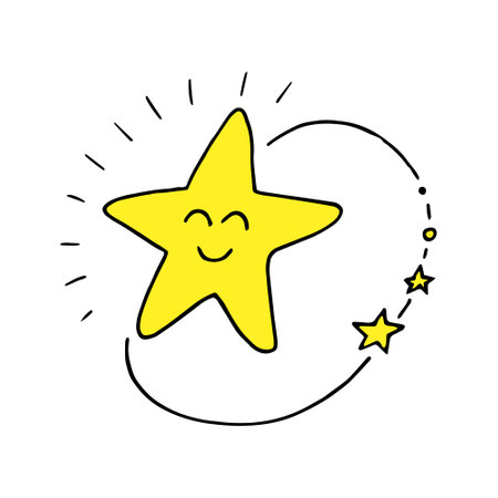 star with smile icon. vector hand drawn. sticker, poster, card. minimalism space shineのイラスト素材