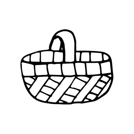 basket hand drawn in doodle style. single element for design icon, sticker, poster, card. vector, scandinavian, hygge, monochrome. wicker homeのイラスト素材