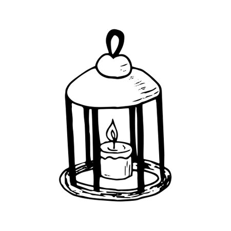 flashlight with candle hand drawn in doodle style. single element for design icon, sticker, poster, card. vector, scandinavian, hygge, monochrome. light, cozy homeのイラスト素材
