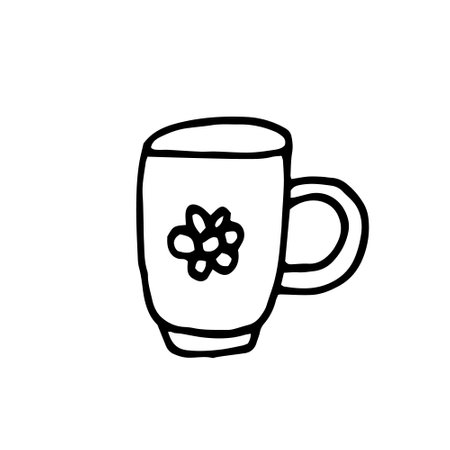 Cute cup with flower Hand drawn in doodle style. single element vector graphics Scandinavian hygge. tea, coffee, home, cafe. design icon, cardのイラスト素材