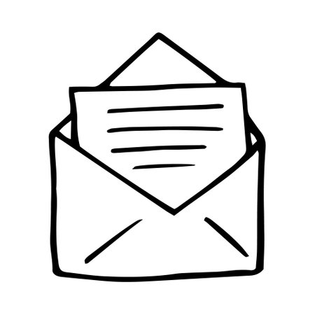 envelope with letter hand drawn in doodle style. simple minimalist line art. monochrome icons. message, emailのイラスト素材