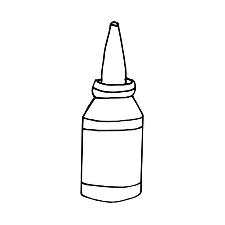 drops in a bottle hand drawn doodle. vector, scandinavian, nordic, minimalism, monochrome. icon. medicine runny nose health treatmentのイラスト素材