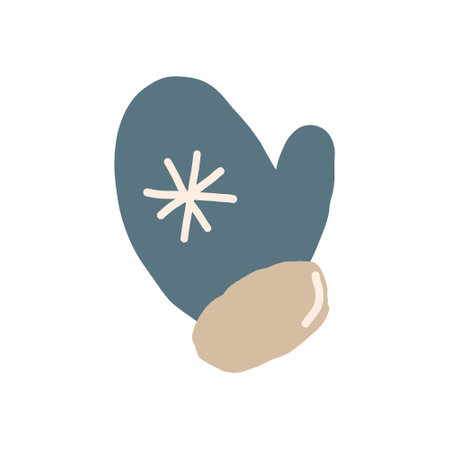 mitten with a snowflake. hand drawn doodle. vector, cartoon, minimalism. icon, sticker. winter, clothing accessory new year christmas cozy hyggeのイラスト素材