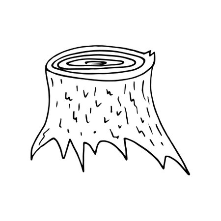 tree stump sketch hand drawn doodle. icon, card, poster, vector, monochrome nature forestのイラスト素材