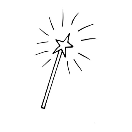 magic wand nordic scandinavian style decor icon. hand drawn doodle. vector, minimalism, monochrome. sticker, poster cardのイラスト素材