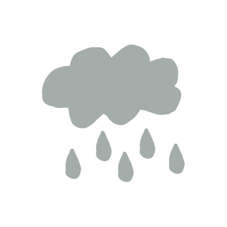 abstract cloud with raindrops. hand drawn in boho style. trendy gray color 2021. card, poster, icon, design decor elementのイラスト素材