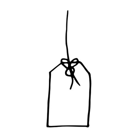 label hanging on a thread icon, element. sketch hand drawn doodle. vector monochrome. scrapbookingのイラスト素材