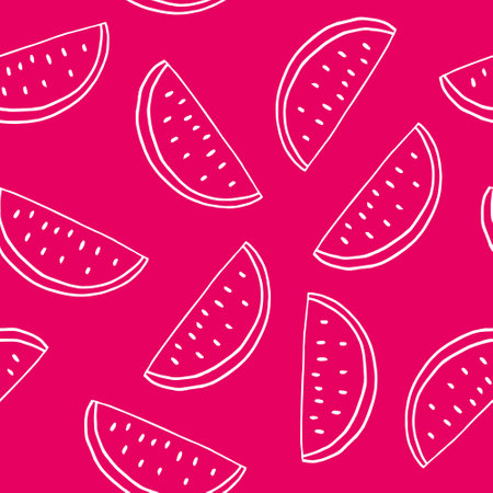 watermelon seamless pattern. hand drawn vector illustration in doodle style. minimalism. wallpaper, textile, wrapping paper, background. juicy fresh fruit summer foodのイラスト素材