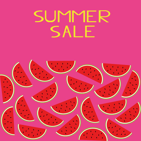 slices of watermelon and the inscription summer sale on a pink background in a flat style. vector...