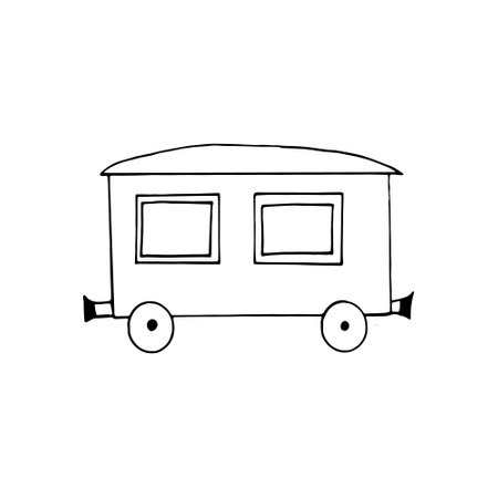 wagon icon, sticker. sketch hand drawn doodle style. minimalism, monochrome. train railroad transport childrenのイラスト素材