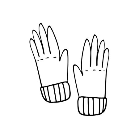 gloves hand drawn doodle. vector, scandinavian, nordic, minimalism, monochrome icon sticker winter warm clothesの写真素材