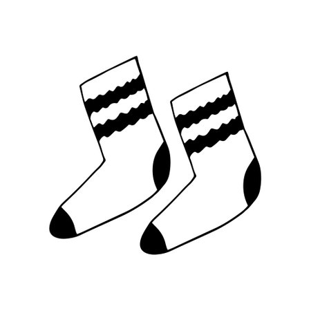 knitted socks drawn doodle. vector, scandinavian, nordic, minimalism, monochrome icon sticker winter warm clothesのイラスト素材