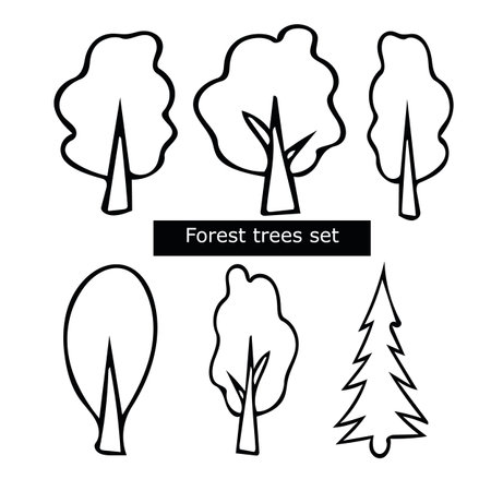 Forest trees set of hand drawn elements. Scandinavian style simple liner. autumn forest. icons isolatedのイラスト素材