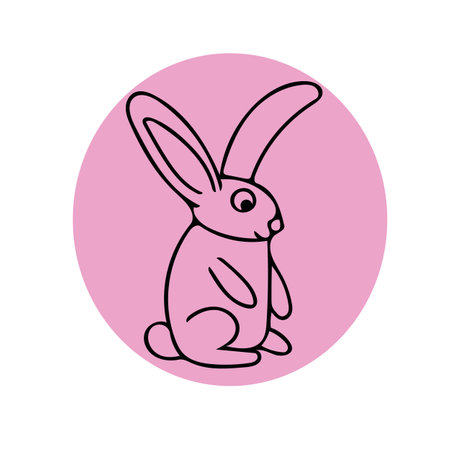 composition hare in a pink circle hand drawn doodle style. Scandinavian simple style. Template for greeting card, poster, sticker, label for decor child room, newborns. childrens. girl, rabbit, baby showerのイラスト素材