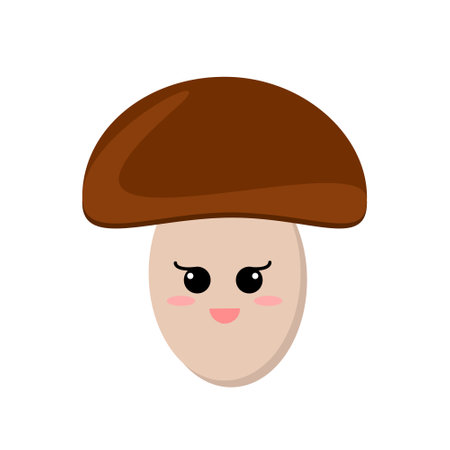 mushroom with a cute smiling face in vector flat style. isolated. character, card, sticker, icon, poster. food superfood plantのイラスト素材