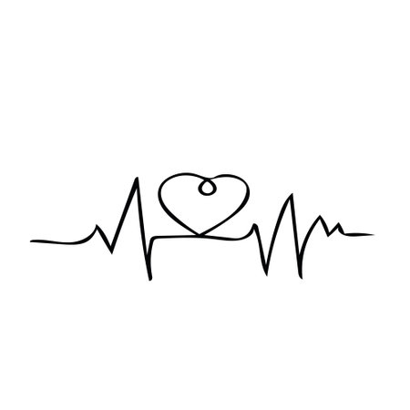 Heart shaped line cardiogram hand drawn in doodle style. element for design. postcard, poster, sticker, icon. love, wedding, valentines dayのイラスト素材
