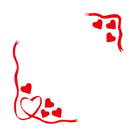 red hearts and ribbons hand drawn vector graphics. template for wedding invitation design, valentine day card. holiday loveのイラスト素材