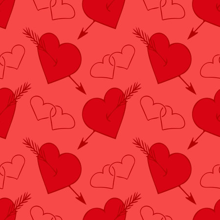 Hand drawn hearts seamless pattern vector graphic. hearts of couple and with arrow in simple doodle style. holiday decor for Valentine's Day textiles, wallpaper, wrapping paper. love weddingのイラスト素材