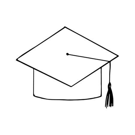 graduation cap hand drawn in doodle style. icon, sticker in simple linear style. minimalism, monochrome, Scandinavianのイラスト素材