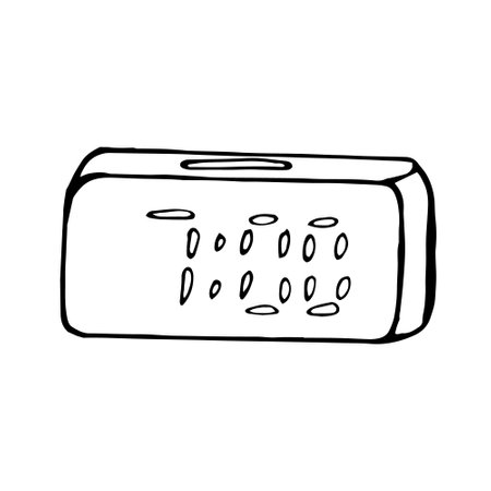 electronic alarm clock hand drawn in doodle style. vector, scandinavian, monochrome. single element for design sticker, icon, timeのイラスト素材