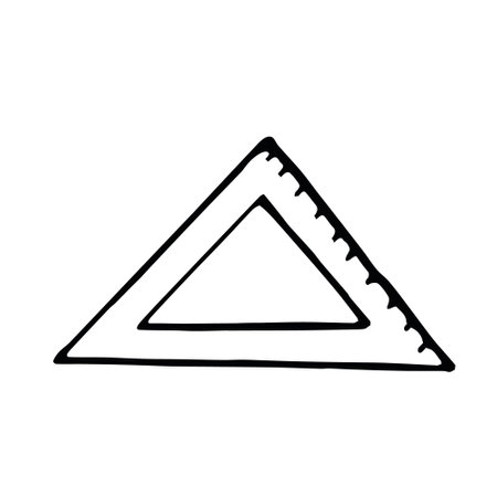 Ruler triangle hand drawn in doodle style. Scandinavian simple monochrome. drawing, measurement, angle, school, officeのイラスト素材