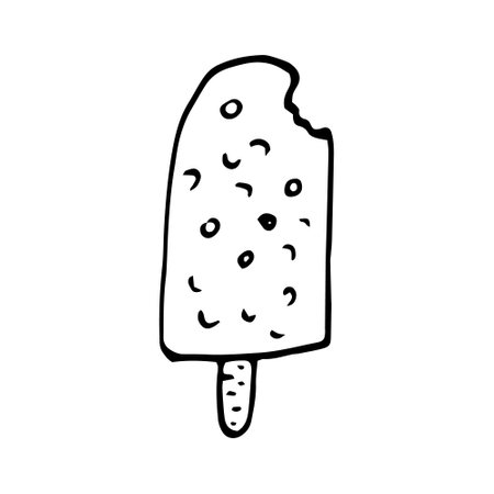 ice cream on a stick hand drawn doodle. single element for design icon, sticker, card, poster. scandinavian, monochrome, minimalism, food dessertのイラスト素材