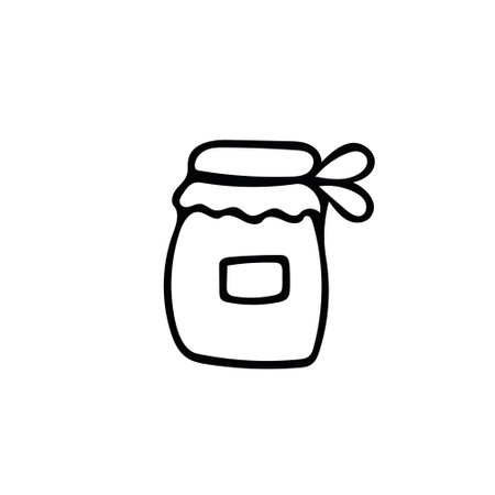 jar of jam hand drawn in doodle style. Element for design icon, card, poster, sticker. sweet, harvest, autumnのイラスト素材