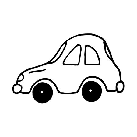 car icon, sticker, poster. sketch hand drawn doodle. vector monochrome minimalism. transport toyのイラスト素材