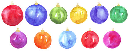 watercolor set of christmas balls isolated on a white backgroundの写真素材