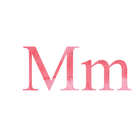 Red watercolor letter M isolated on white background. single element of the alphabet. for design card, invitation, posterの写真素材