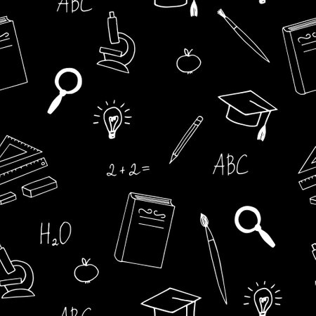 school supplies seamless pattern hand drawn in doodle style.のイラスト素材