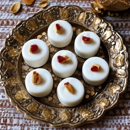Sandesh Indian dessert on a beautiful plate. illustration in realistic styleの素材