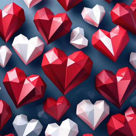 3D hearts on a pink background. Valentine's Day. flat lay. Love, proposal, wedding. background for holiday greetings, cards, invitationsの素材