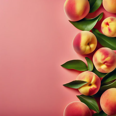 peaches background with place for text. trend color of 2024 is peach fuzz. summer fruitsの素材