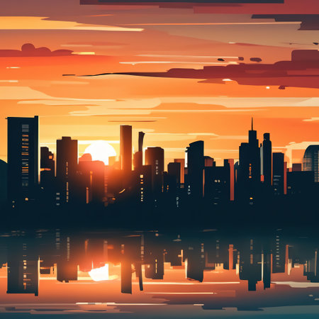 silhouette of the city at sunset. abstract backgroundの素材