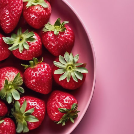 strawberry on a pink background with space for text. berries fruits on a bright juicy backgroundの素材
